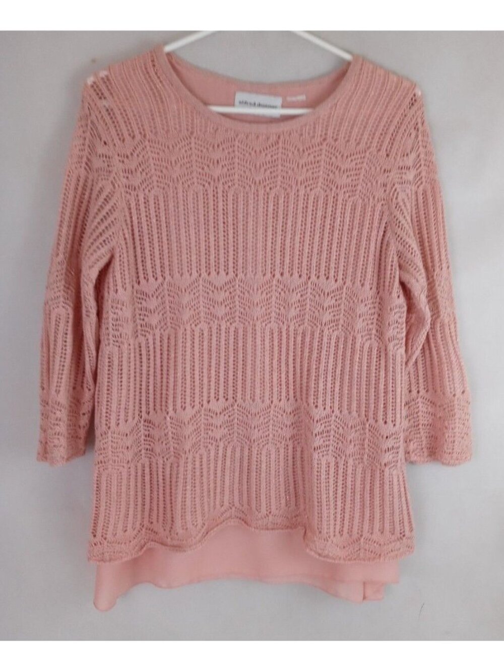 Alfred Dunner Peach Lined Metallic Open Knit Sweater Size XL